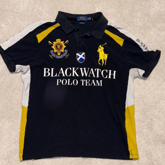 Ralph Lauren Black and Yellow Blackwatch Polo Team Shirt - Picture 1 of 5